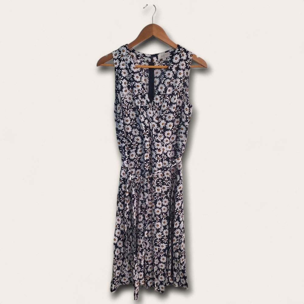 LOFT Navy Blue Daisy Print Wrap Dress, Size M